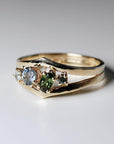 Sapphire Cluster Ring, Handmade Double Band Cocktail Ring