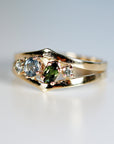 Sapphire Cluster Ring, Handmade Double Band Cocktail Ring