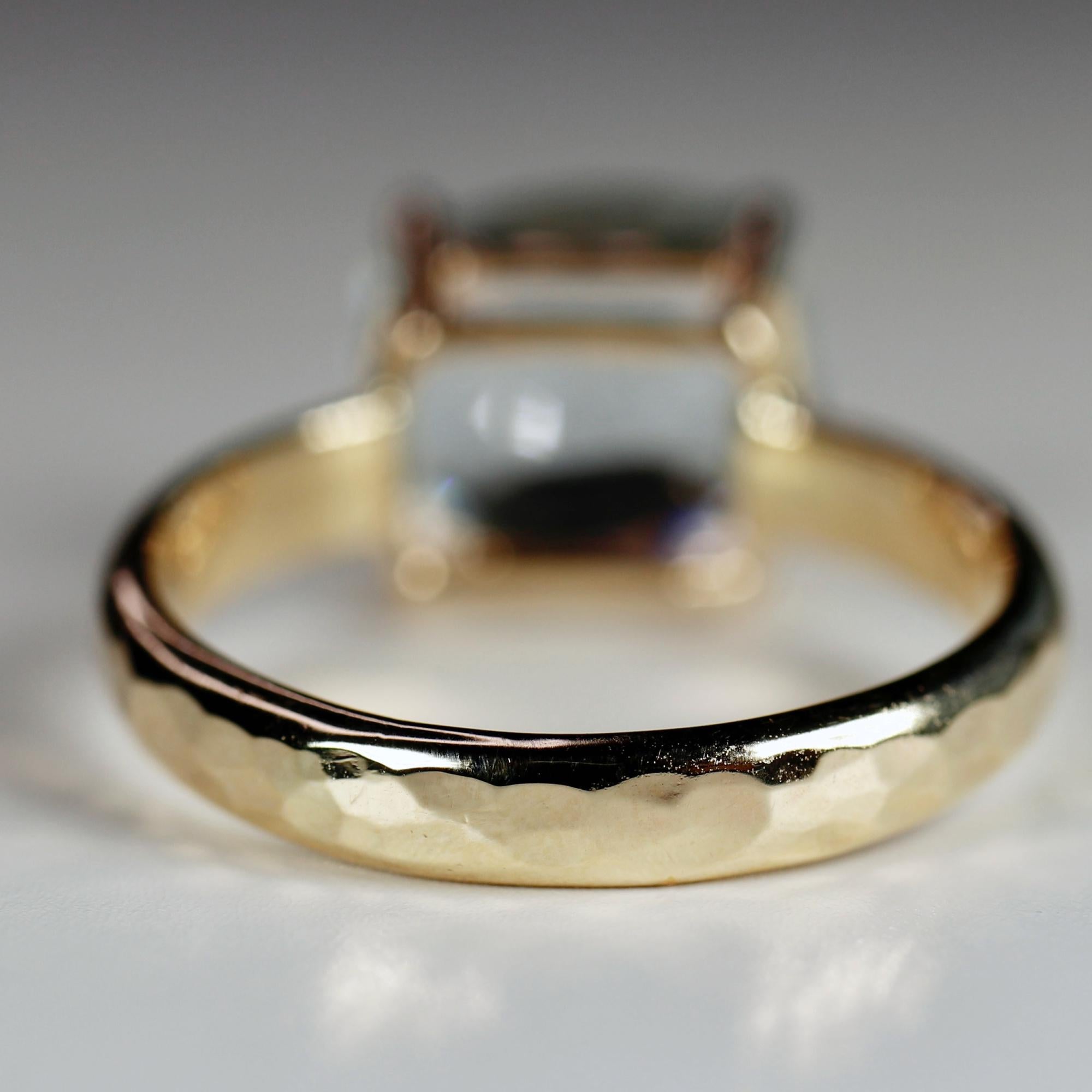 Cushion Aquamarine Ring 14k Gold, Flush Setting Diamond Band