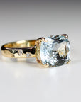 Flush Setting Diamond Band Cushion Aquamarine Ring in 14k Gold