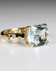 Cushion Aquamarine Ring 14k Gold, Flush Setting Diamond Band