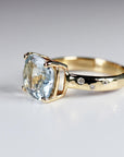 Flush Setting Diamond Band Cushion Aquamarine Ring in 14k Gold