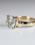 Cushion Aquamarine Ring 14k Gold, Flush Setting Diamond Band