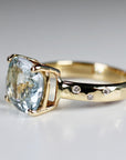 Flush Setting Diamond Band Cushion Aquamarine Ring in 14k Gold