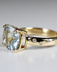 Cushion Aquamarine Ring 14k Gold, Flush Setting Diamond Band