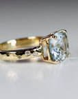 Flush Setting Diamond Band Cushion Aquamarine Ring in 14k Gold