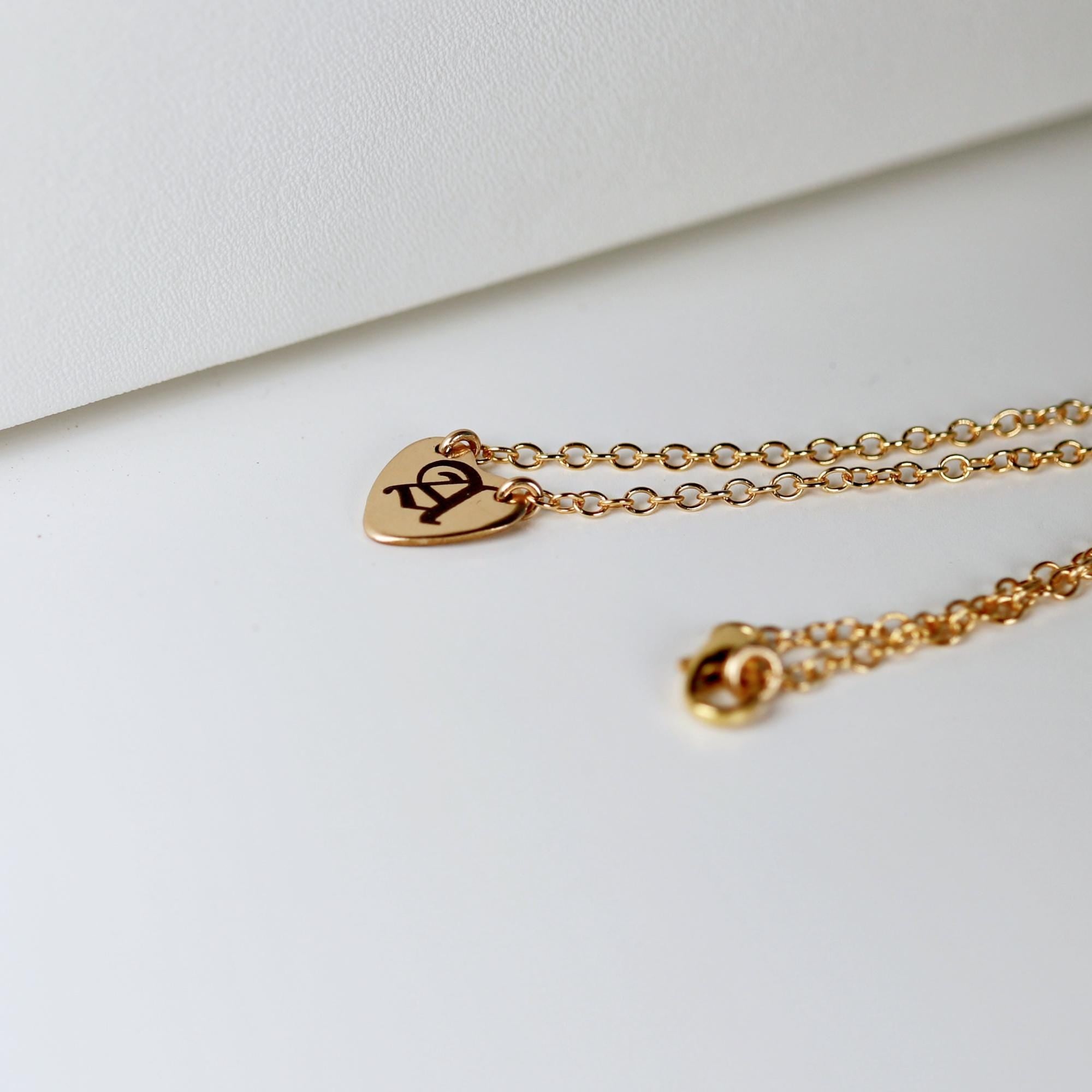 Gold Personalized Gothic Heart Necklace, Old English Letter Necklace