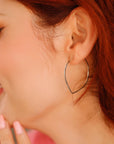 Big Size Silver Petal Hoop Earrings, Lotus Petal Earrings