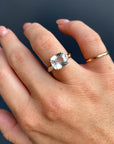 Flush Setting Diamond Band Cushion Aquamarine Ring in 14k Gold