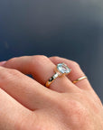 Flush Setting Diamond Band Cushion Aquamarine Ring in 14k Gold
