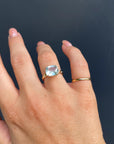 Flush Setting Diamond Band Cushion Aquamarine Ring in 14k Gold