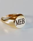 14k Solid Gold Round Signet Ring For Women, Monogrammed Personalized Ring