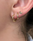 Diamond Star Set Hinged Hoops Earrings in 14k Gold (SINGLE or PAIR)