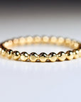 14k Solid Gold Beaded Ring, Skinny Hammered Beaded Stacking Ring