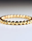14k Solid Gold Beaded Ring, Skinny Hammered Beaded Stacking Ring
