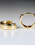 Diamond Star Set Thick Hoop Earrings in 14k Gold - 15mm