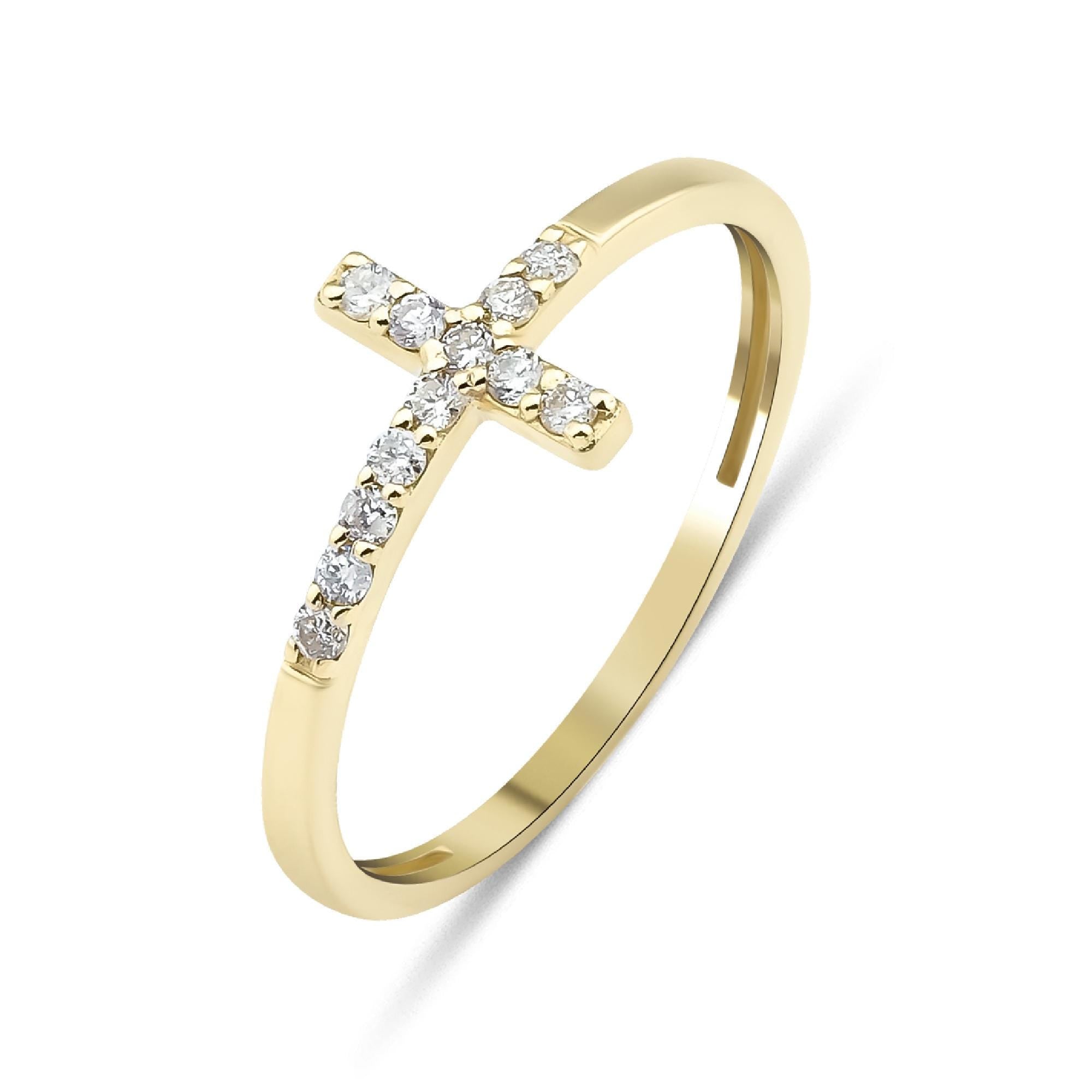 14k Solid Gold Cross Ring, Diamond Cross Ring – Melt'm Jewelry