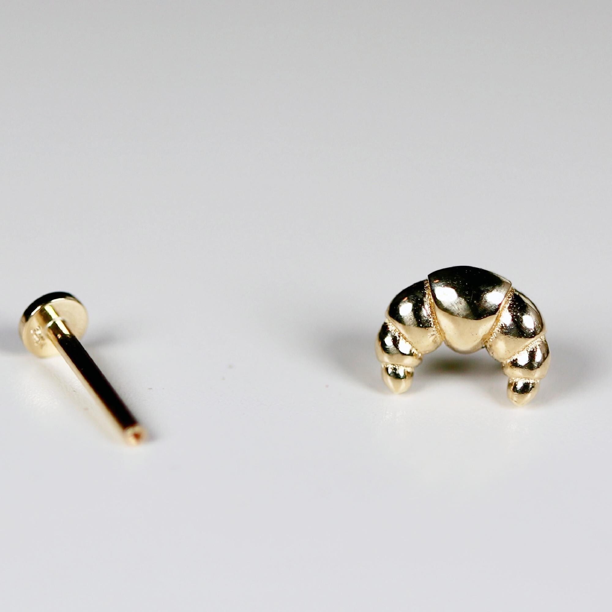 Croissant Flat Back Earrings 14k Solid Gold