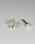 Music Note Flat Back Earrings 14k Solid Gold, Music Lover Stack Earrings