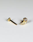 Wing Flat Back Earrings 14k Solid Gold