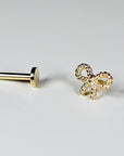 Dainty Bow Tie Internally Threaded Flat Back Earrings 14k Solid Gold