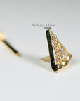 Pizza Slice Flat Back Earrings 14k Solid Gold, Cz Stack Earrings