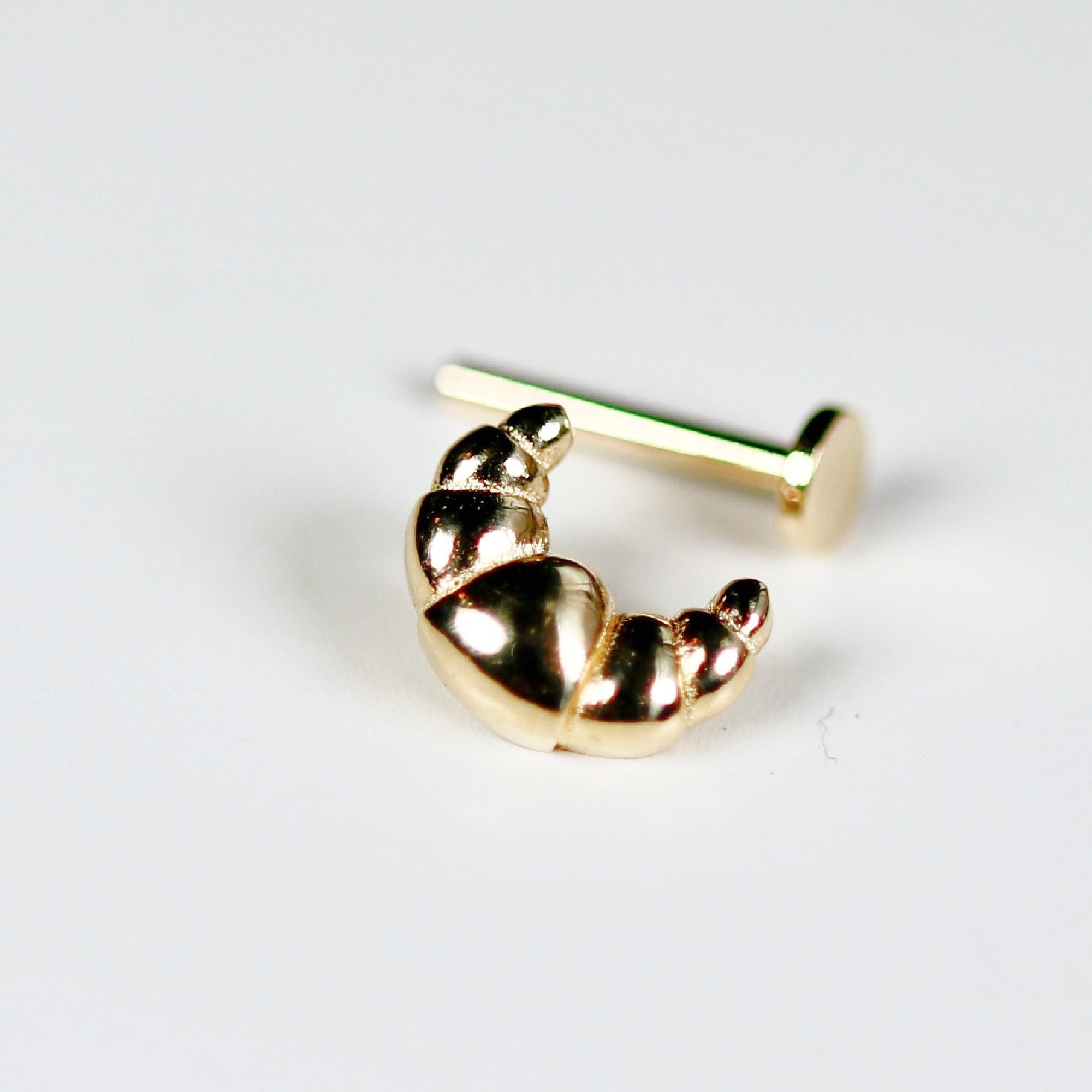 Croissant Flat Back Earrings 14k Solid Gold