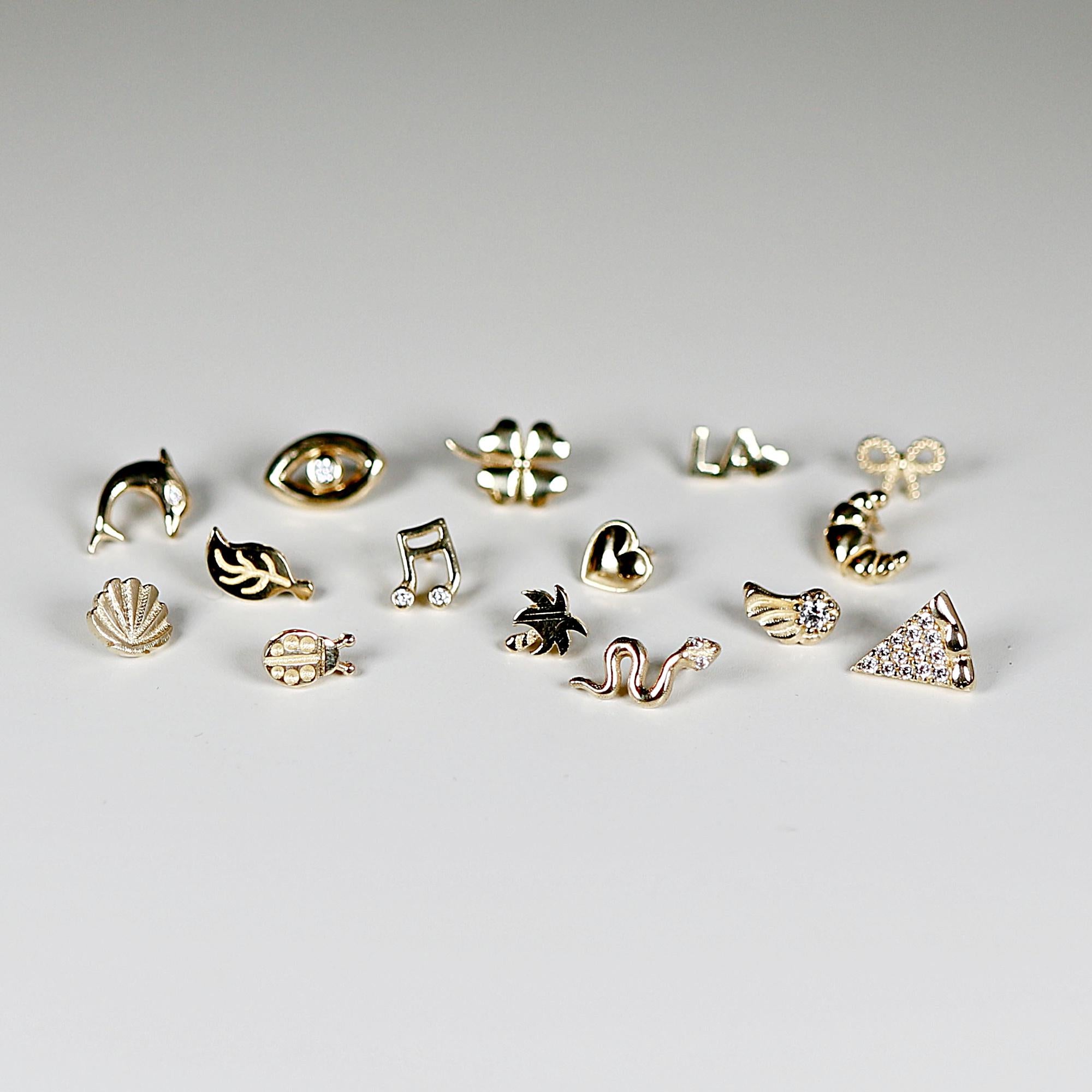Serpenti Flat Back Earrings 14k Solid Gold, Snake Stack Earrings