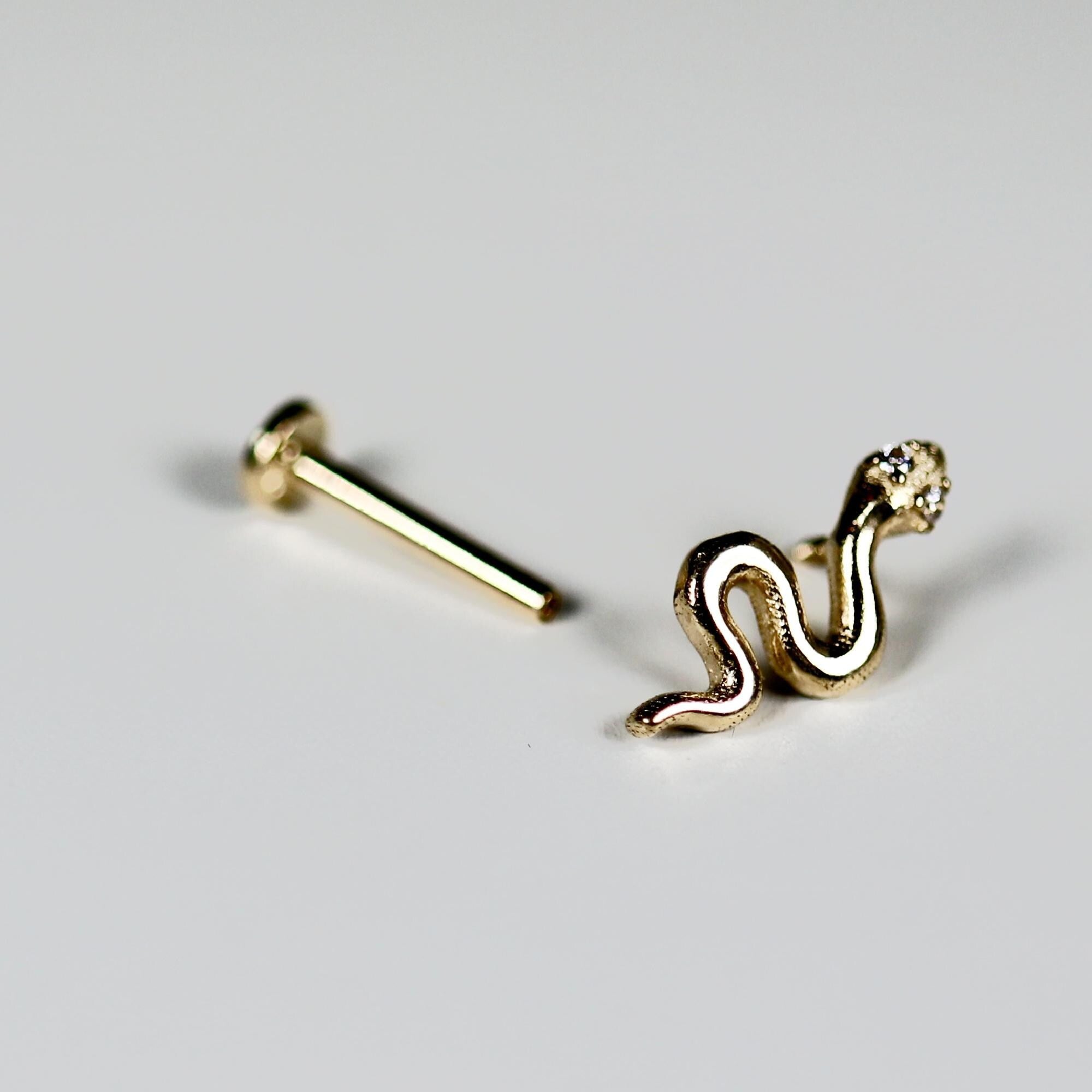 Serpenti Flat Back Earrings 14k Solid Gold, Snake Stack Earrings