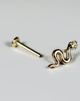 Serpenti Flat Back Earrings 14k Solid Gold, Snake Stack Earrings