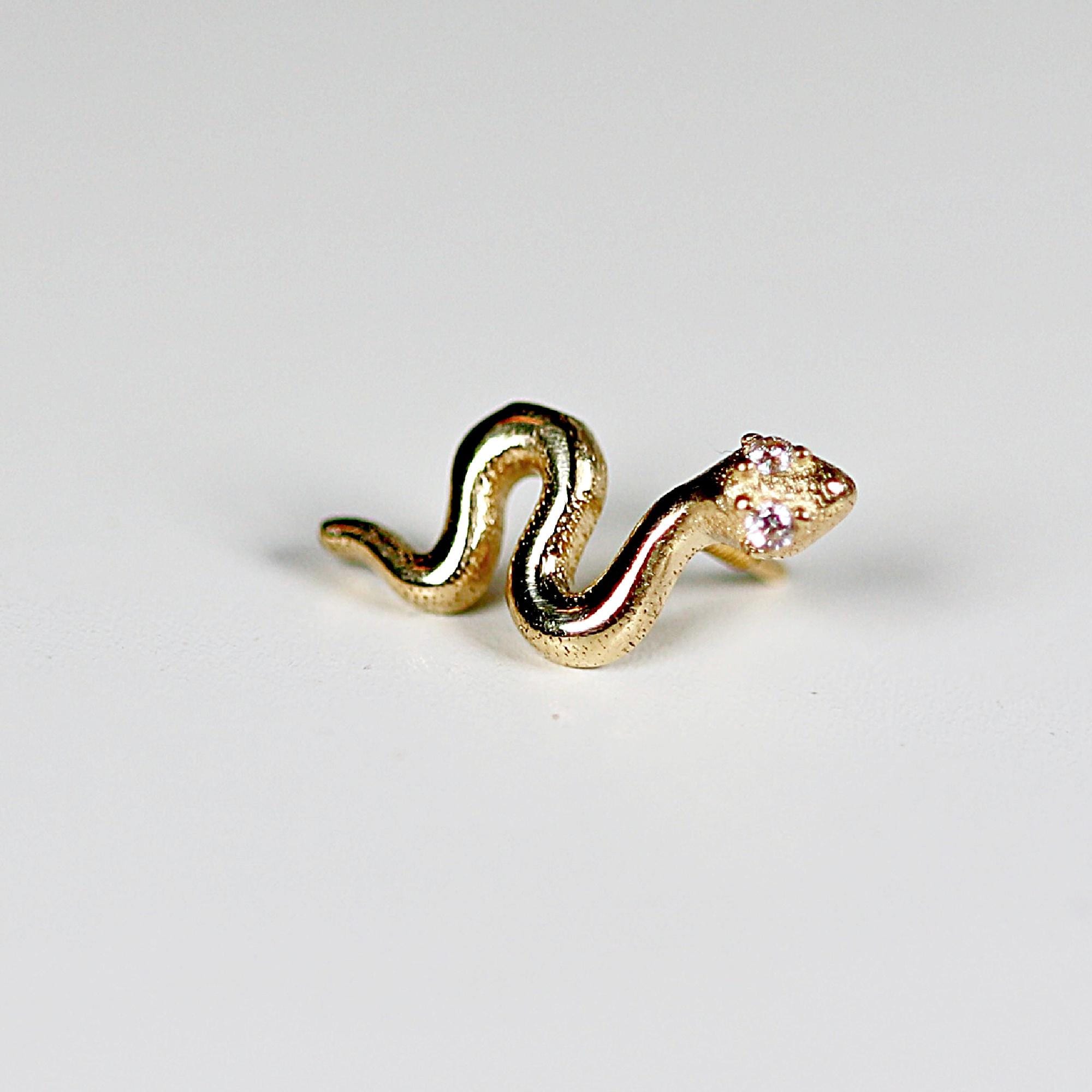 Serpenti Flat Back Earrings 14k Solid Gold, Snake Stack Earrings
