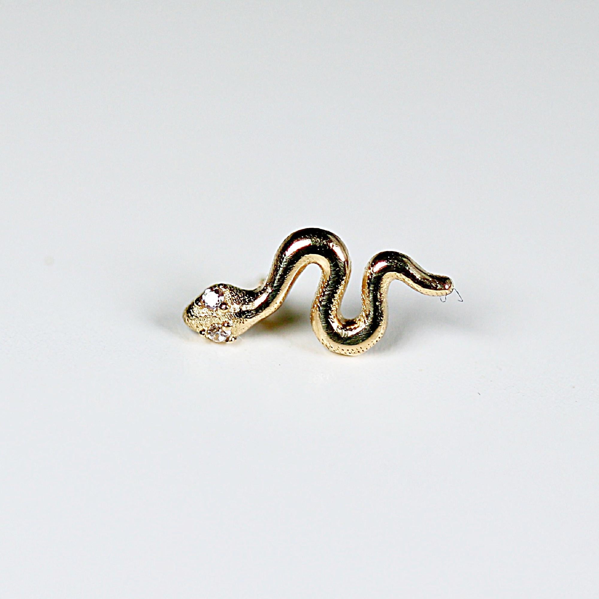 Serpenti Flat Back Earrings 14k Solid Gold, Snake Stack Earrings