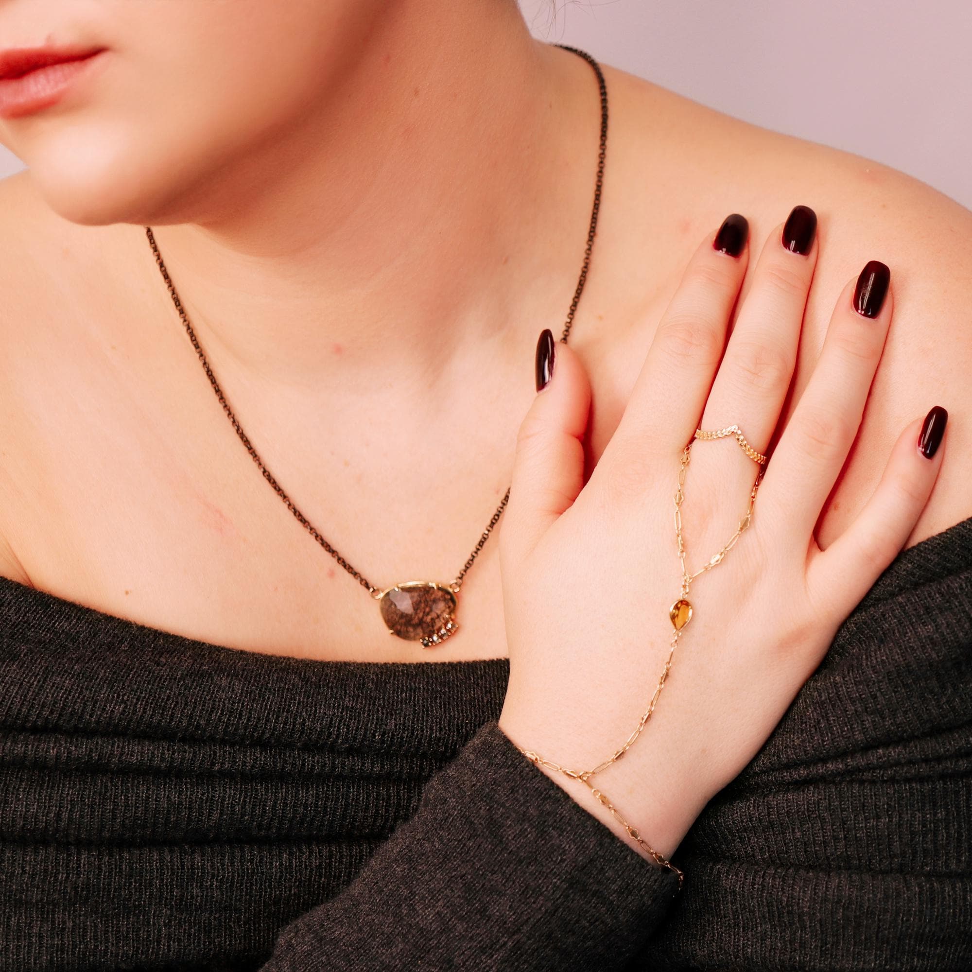 Black Rutilated Quartz Necklace 14k Gold