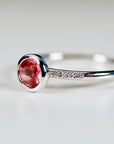 Dainty Pink Tourmaline Ring, 14k Solid Gold Blush Solitaire Ring With Diamonds - Melt'm Jewelry