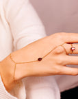 Gold Slave Bracelet, Garnet Hand Chain, Pear Garnet Hand Ring