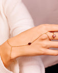Pear Garnet Hand Chain Ring - Gold Slave Bracelet