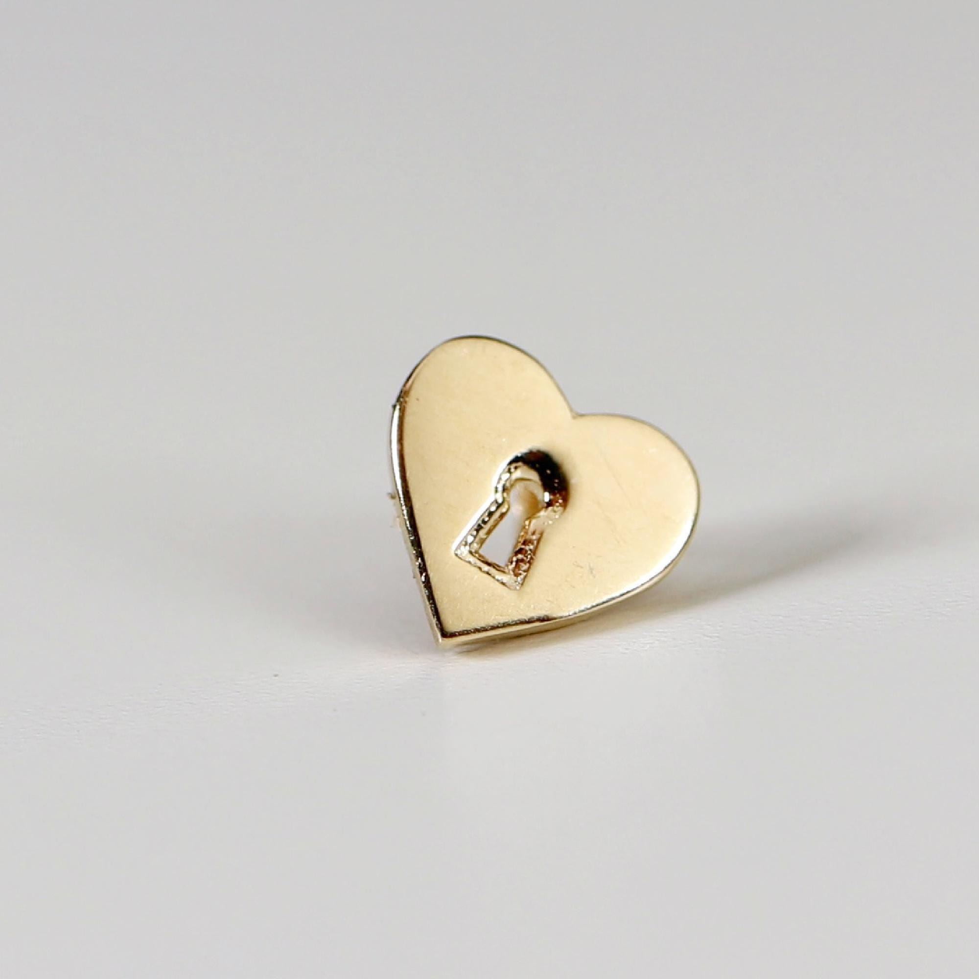 Padlock Heart Flat Back Cartilage Earrings 14k Solid Gold Internally Threaded Flat Back Earrings, Heart Studs, Tragus Valentine's Gift