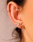 Flower Flat Back Earrings 14k Solid Gold, Cz Flower Stack Earrings