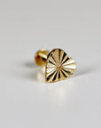 Fluted Heart Flat Back Cartilage Earrings 14k Solid Gold - Melt'm Jewelry