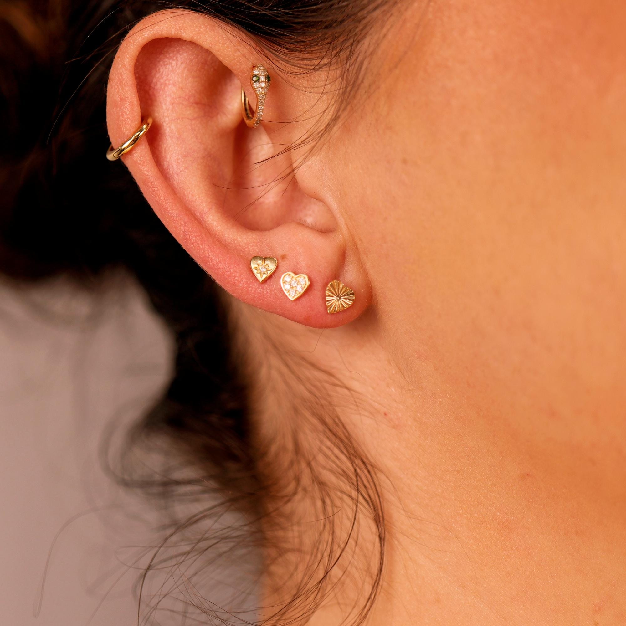 Northstar Heart Flat Back Cartilage Earrings 14k Solid Gold, Internally Threaded Flat Back Earrings, Star Heart Studs, Valentine's Day Gift