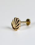 Mini Seashell Stud Earrings 14k Solid Gold, Flat Back Cartilage Earrings, Internally Threaded Flat Back Earrings, Valentine's Day Gift
