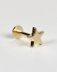 Star Earrings 14k Solid Gold, Internally Threaded Flat Back Earrings, Tiny Star Earrings Studs, Tragus Stud, Valentines Gift for her