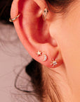 Sun Earrings 14k Solid Gold, Internally Threaded Flat Back Earrings