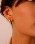 Diamond Star Set Thick Hoop Earrings in 14k Gold - 15mm