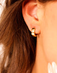 Diamond Star Set Thick Hoop Earrings in 14k Gold - 15mm