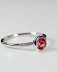 Dainty Pink Tourmaline Ring, 14k Solid Gold Blush Solitaire Ring With Diamonds