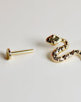 Snake Flat Back Earrings 14k Solid Gold, Serpent Stack Earrings