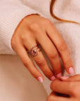 Model wearing curved V Shaped Gold Ring, Contour Ring