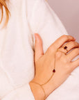 Gold Slave Bracelet, Garnet Hand Chain, Pear Garnet Hand Ring