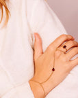 Pear Garnet Hand Chain Ring - Gold Slave Bracelet